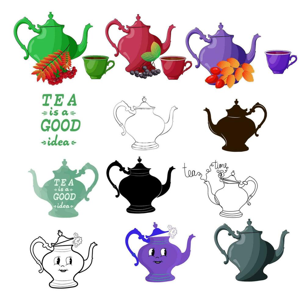 collection of teapots in various design vector