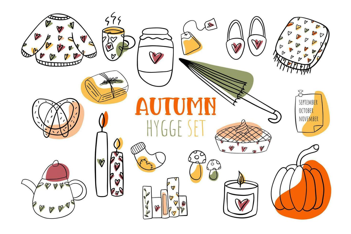 Autumn doodle hygge set. Cozy autumn atmosphere vector