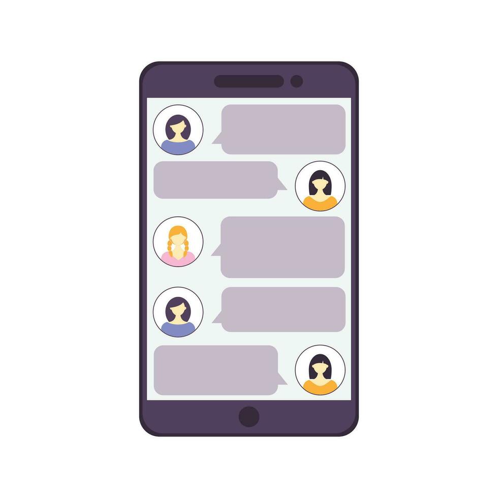 Mobile phone chat message vector illustration on transparent background. Chat, speechbabble, online conversation concept, conversation, dialogue people, women, friends