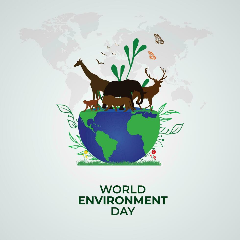 World Environment Day Concept. animal in forest concept. Template for background, banner, card, poster. vector illustration.