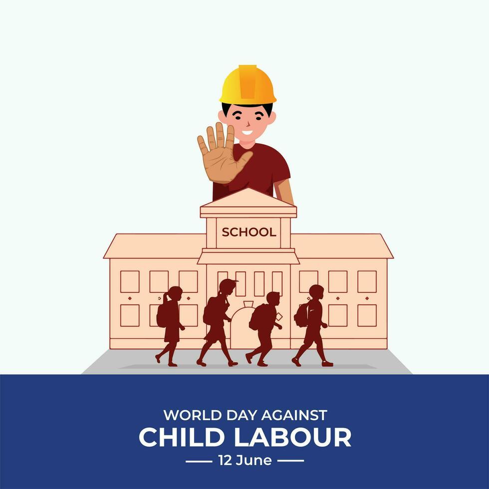 mundo día en contra niño mano de obra. detener niño labor el mundo. modelo para fondo, bandera, tarjeta, póster. vector ilustración.