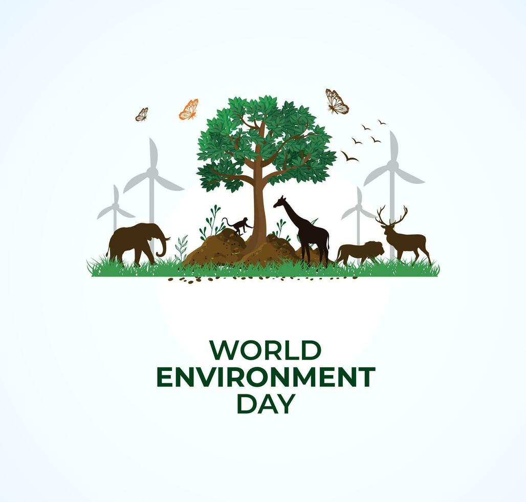 World Environment Day Concept. animal in forest concept. Template for background, banner, card, poster. vector illustration.