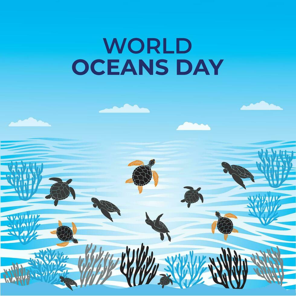 World oceans day concept. Template for background, banner, card, poster. vector illustration.