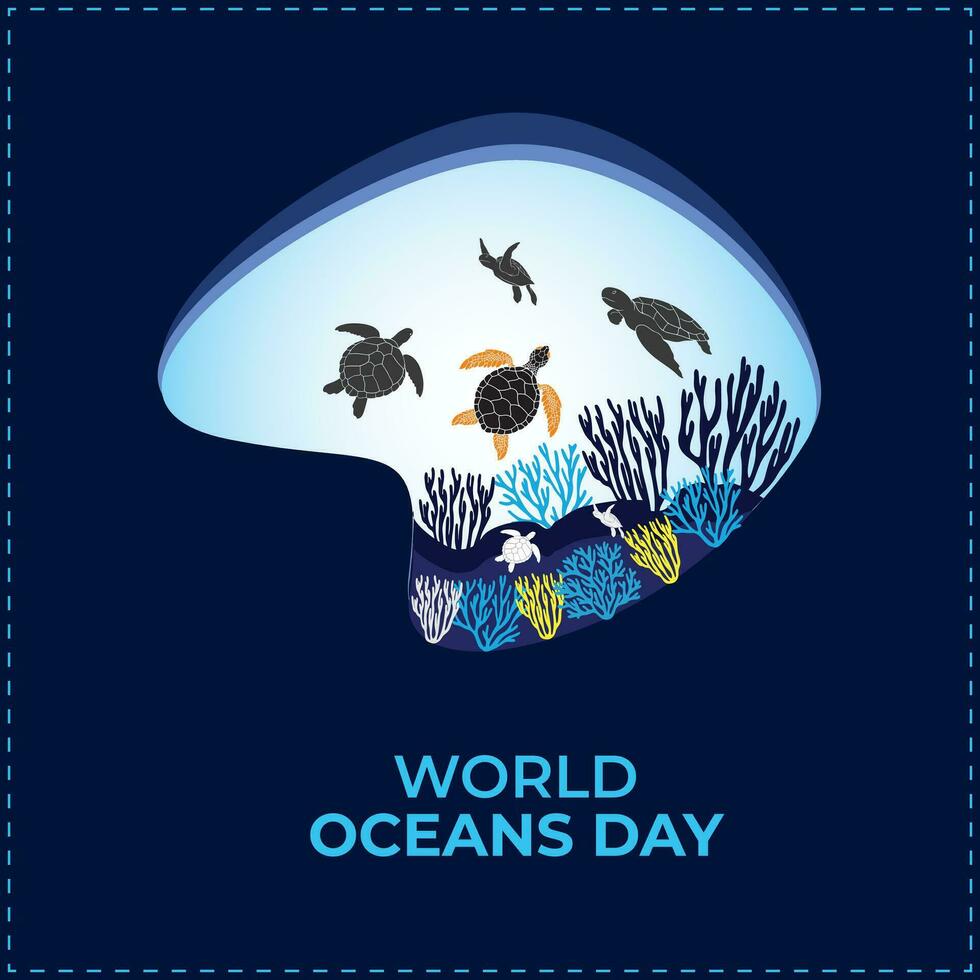 World oceans day concept. Template for background, banner, card, poster. vector illustration.
