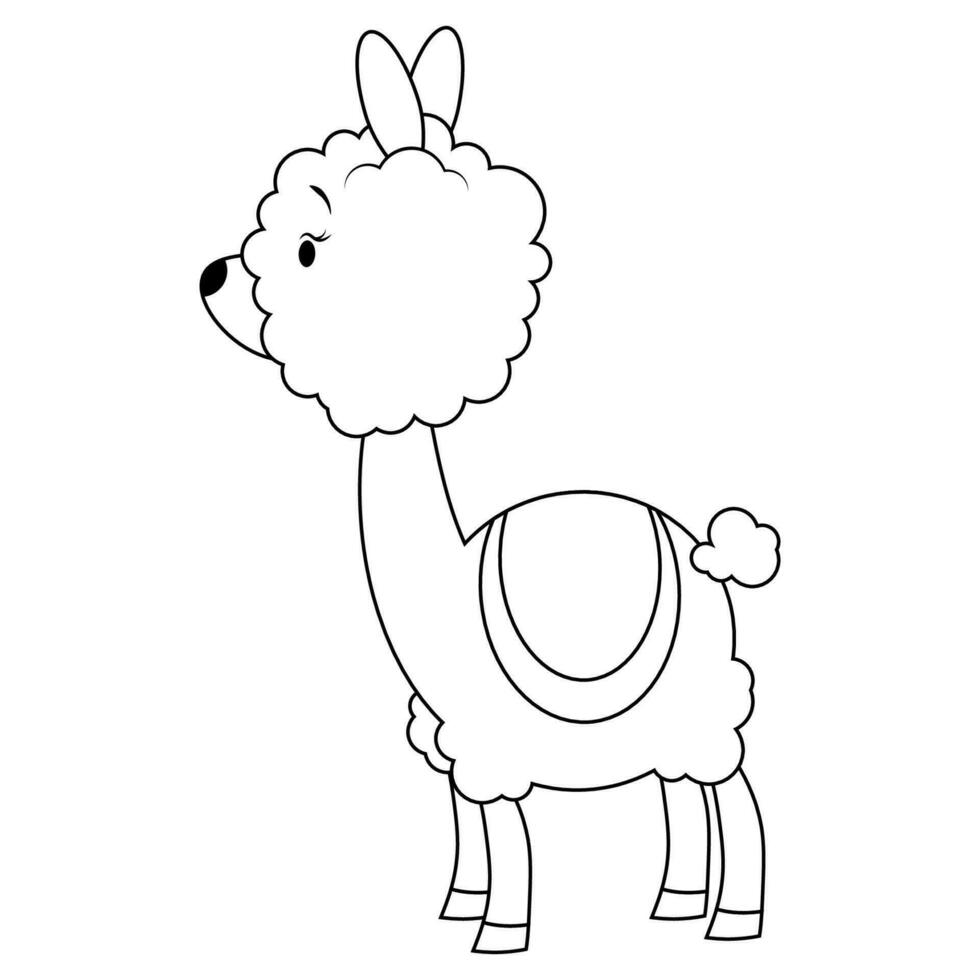 Fluffy cartoon alpaca coloring page 25947418 Vector Art at Vecteezy