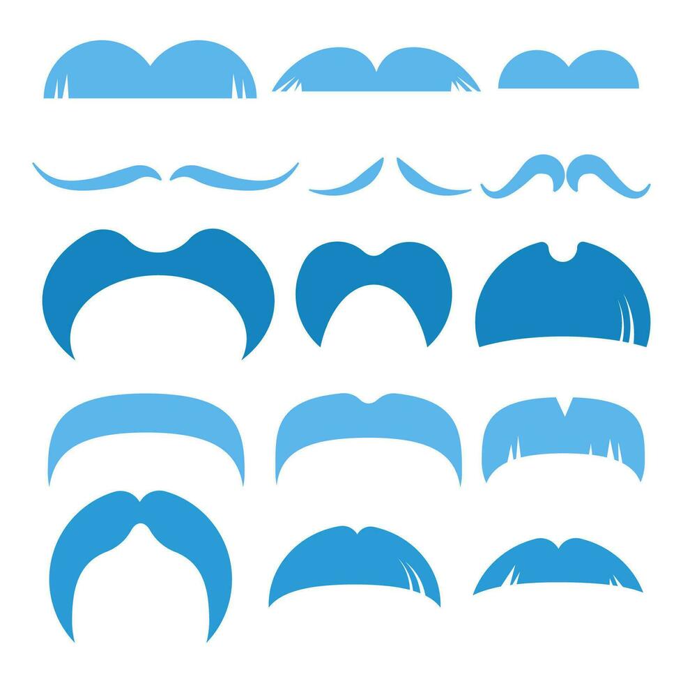 Set of simple flat blue mustaches vector