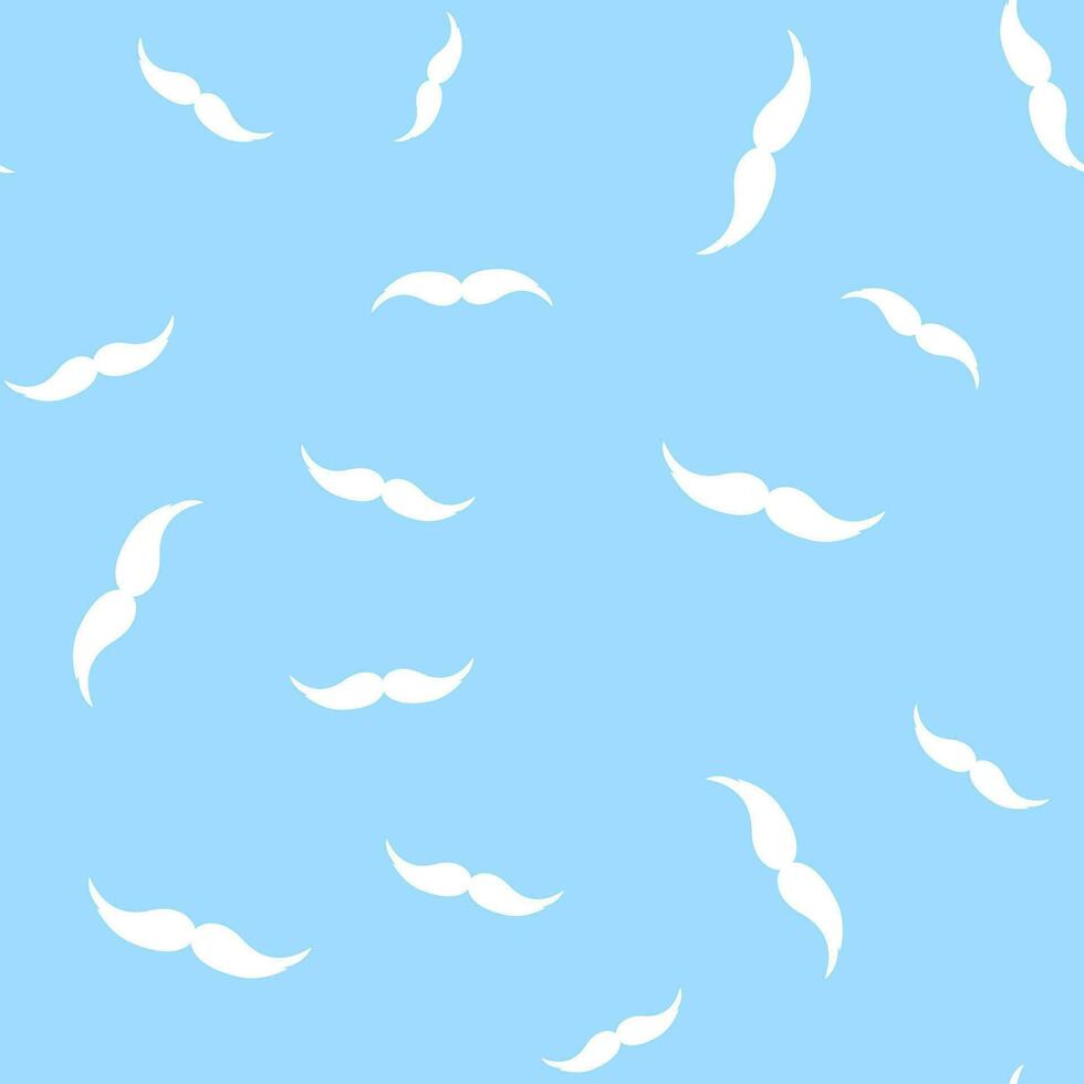 White mustache on blue background seamless pattern vector