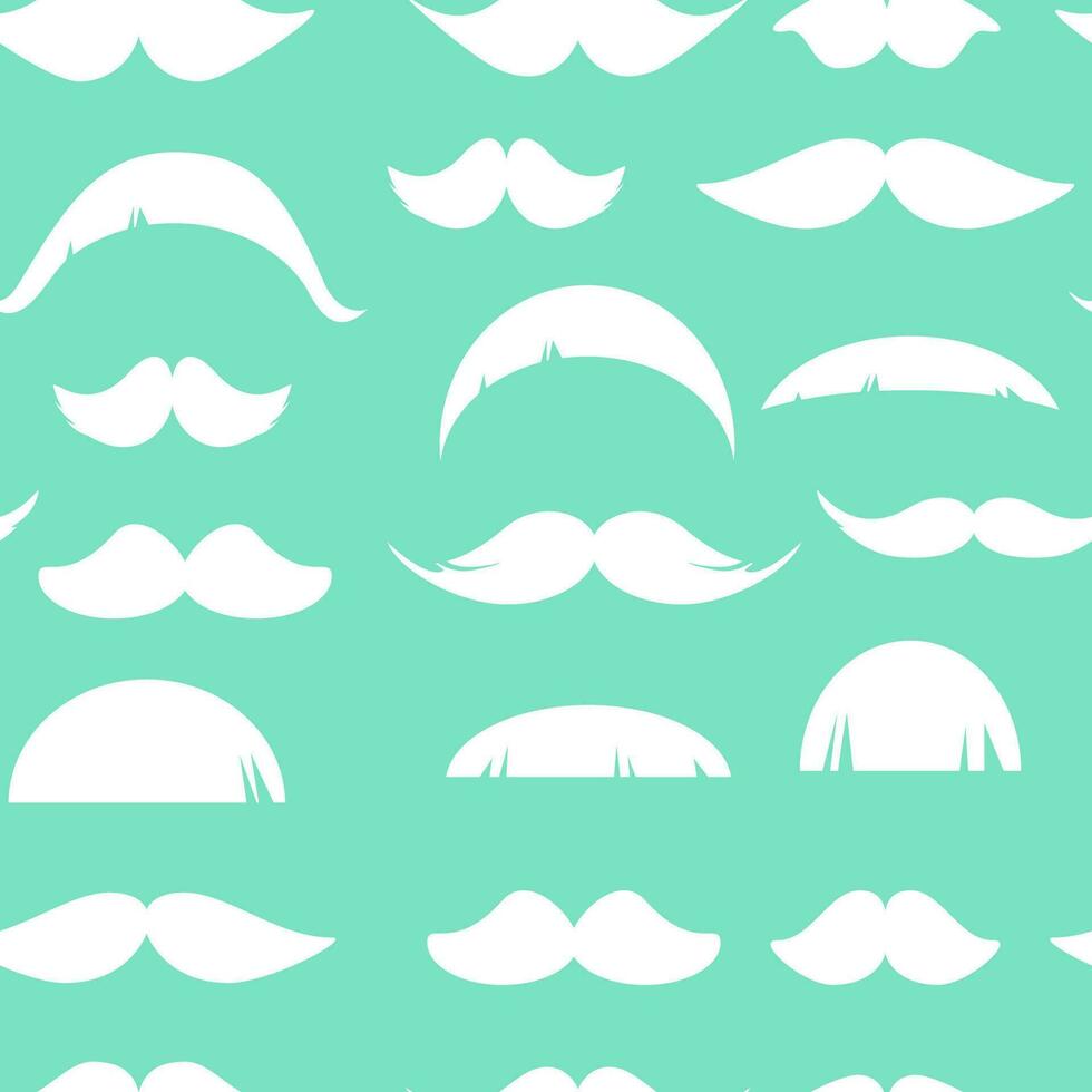 Seamless pattern of white different mustaches on a turquoise background vector