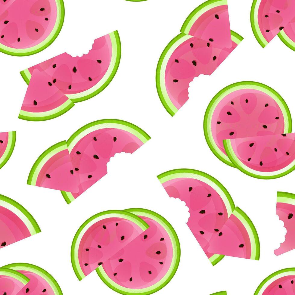 Juicy summer pattern of watermelon slices on white background vector