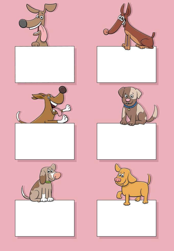 cartoon dogs and puppies with cards design set vector