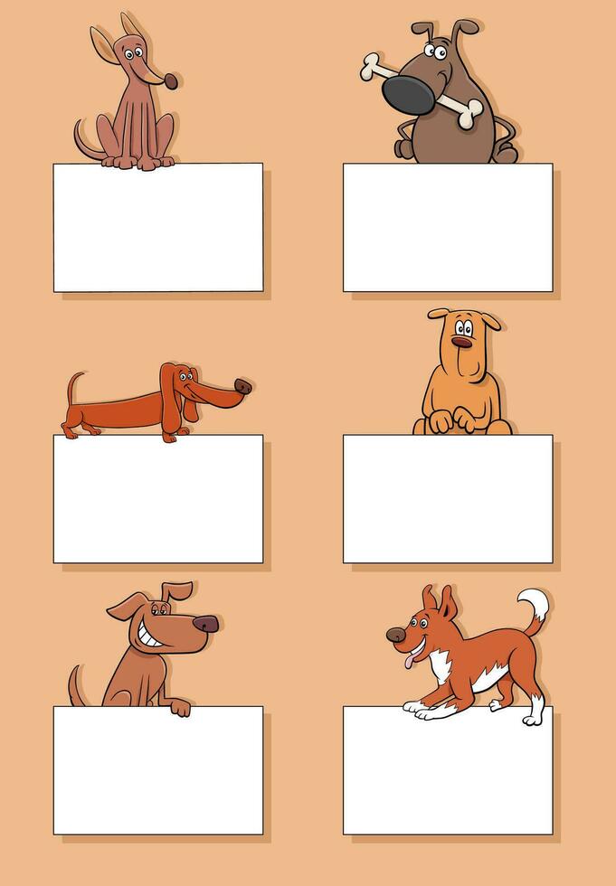 cartoon dogs and puppies with cards design set vector