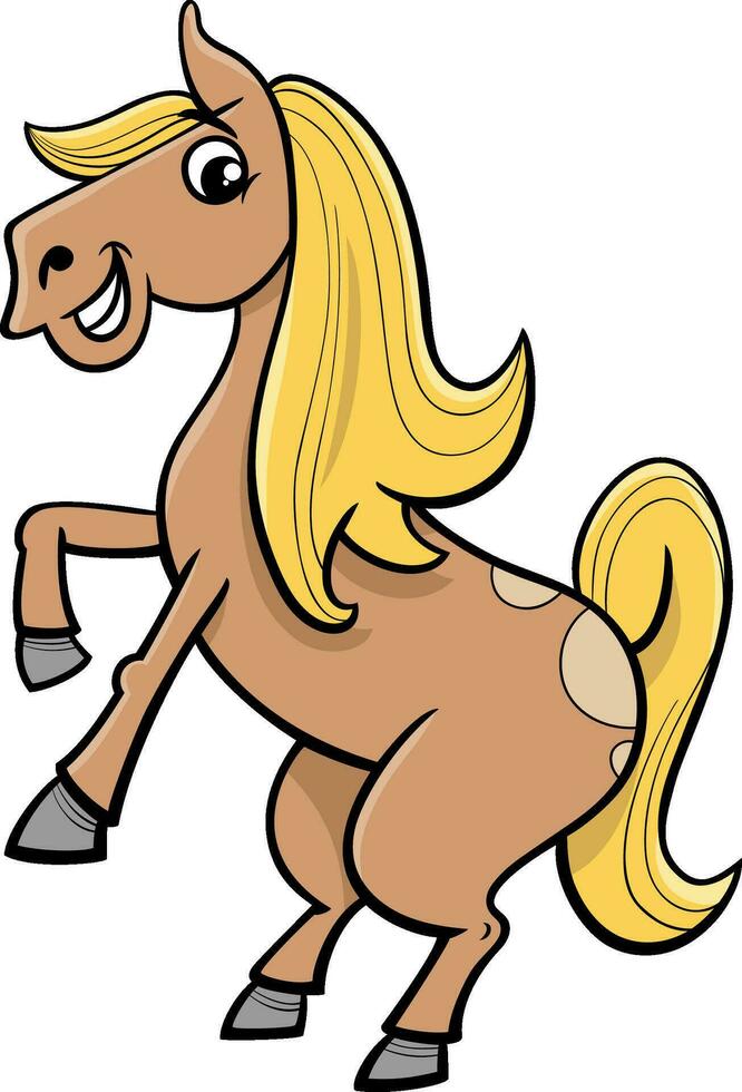 funny cartoon white horse or pony farm animal character vector