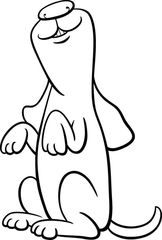 happy cartoon dog animal character begging coloring page vector