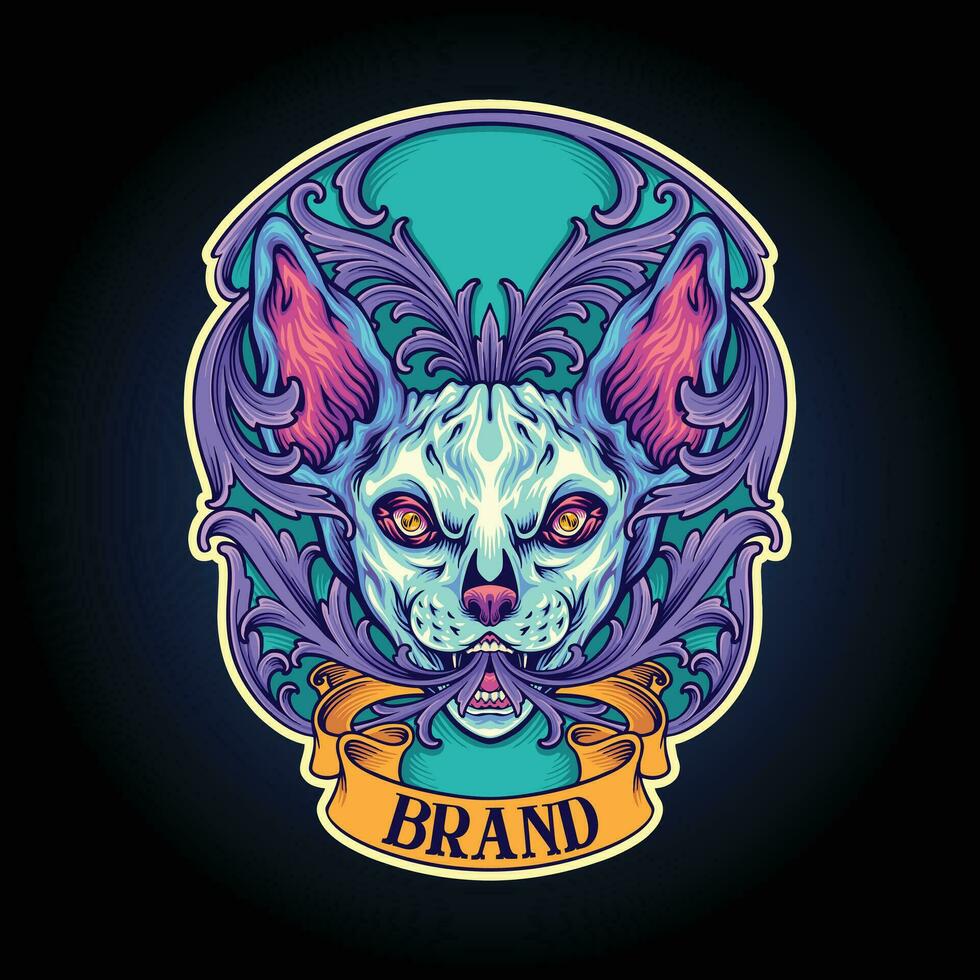 místico gato Dios con grabado pétalos ornamento marco ilustraciones vector ilustraciones para tu trabajo logo, mercancías camiseta, pegatinas y etiqueta diseños, póster, saludo tarjetas publicidad