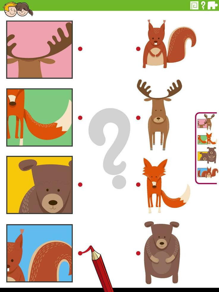 match cartoon animals and clippings educational task vector