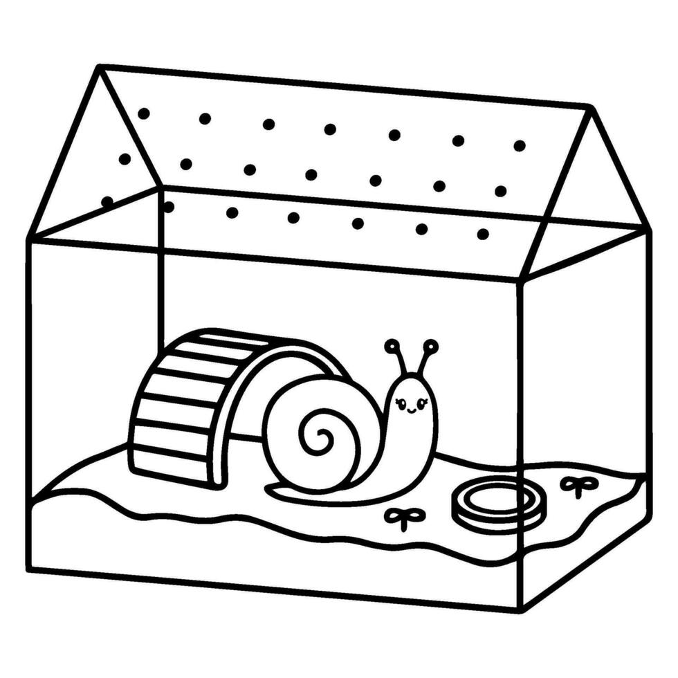 linda mascota caracol en un terrario vector ilustración.