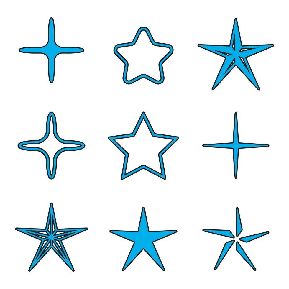 amarillo, oro, y naranja destellos símbolos vector. el conjunto de original vector estrellas brillar iconos brillante fuegos artificiales, decoración centelleo, brillante destello. brillante ligero efecto estrellas y estallidos recopilación.