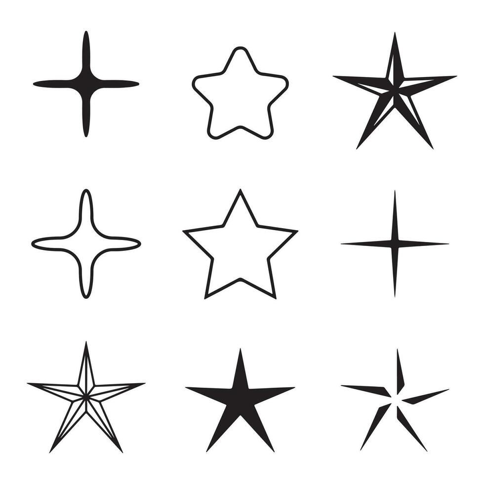 amarillo, oro, y naranja destellos símbolos vector. el conjunto de original vector estrellas brillar iconos brillante fuegos artificiales, decoración centelleo, brillante destello. brillante ligero efecto estrellas y estallidos recopilación.