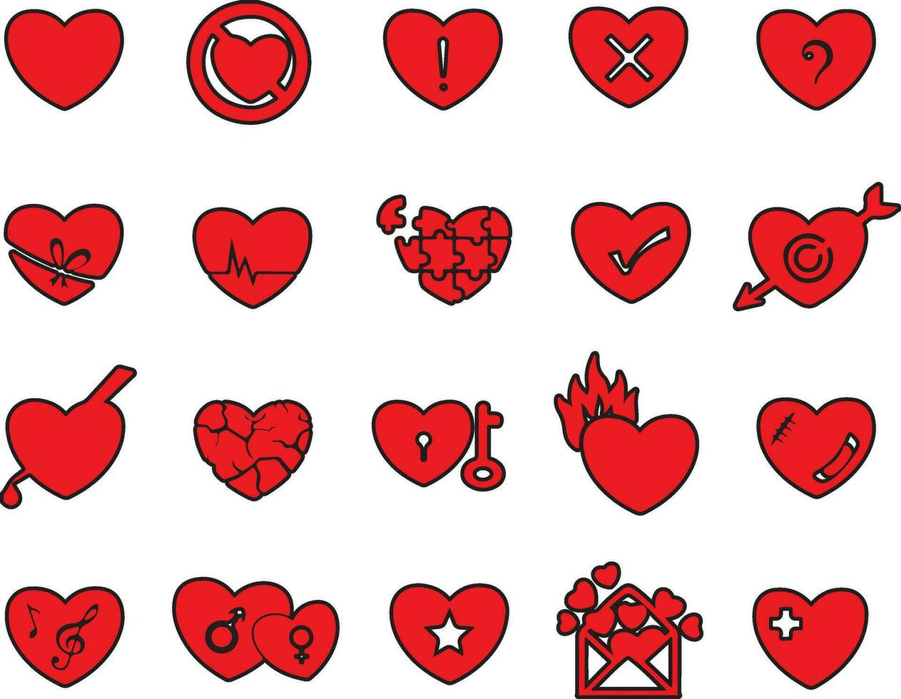 amor vector haz amor y corazón icono embalar. gracioso pictogramas de un Pareja. concepto de amar, relación, emociones y regalos .eps