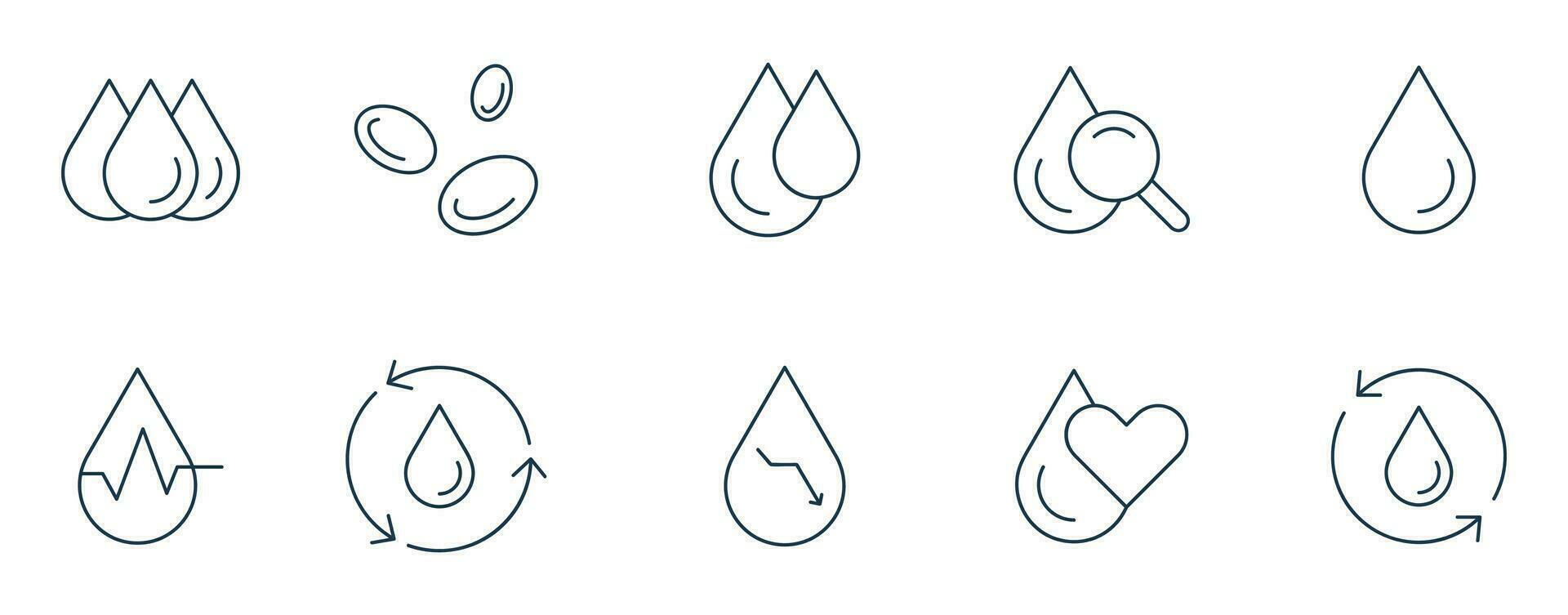 Blood drop icon set. collection of the blood drop and water drop icons line Vector
