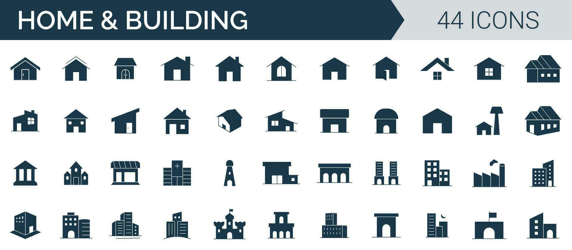 hogar y edificio icono conjunto vector. colección de casa, edificio, departamento, arquitectura, y construcción sólido íconos vector