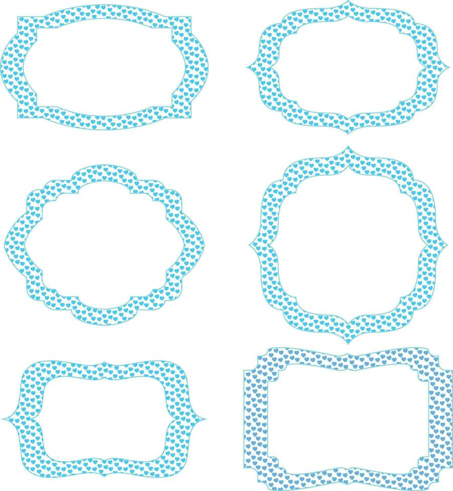 Set of frames with blue hearts for decoration. vector