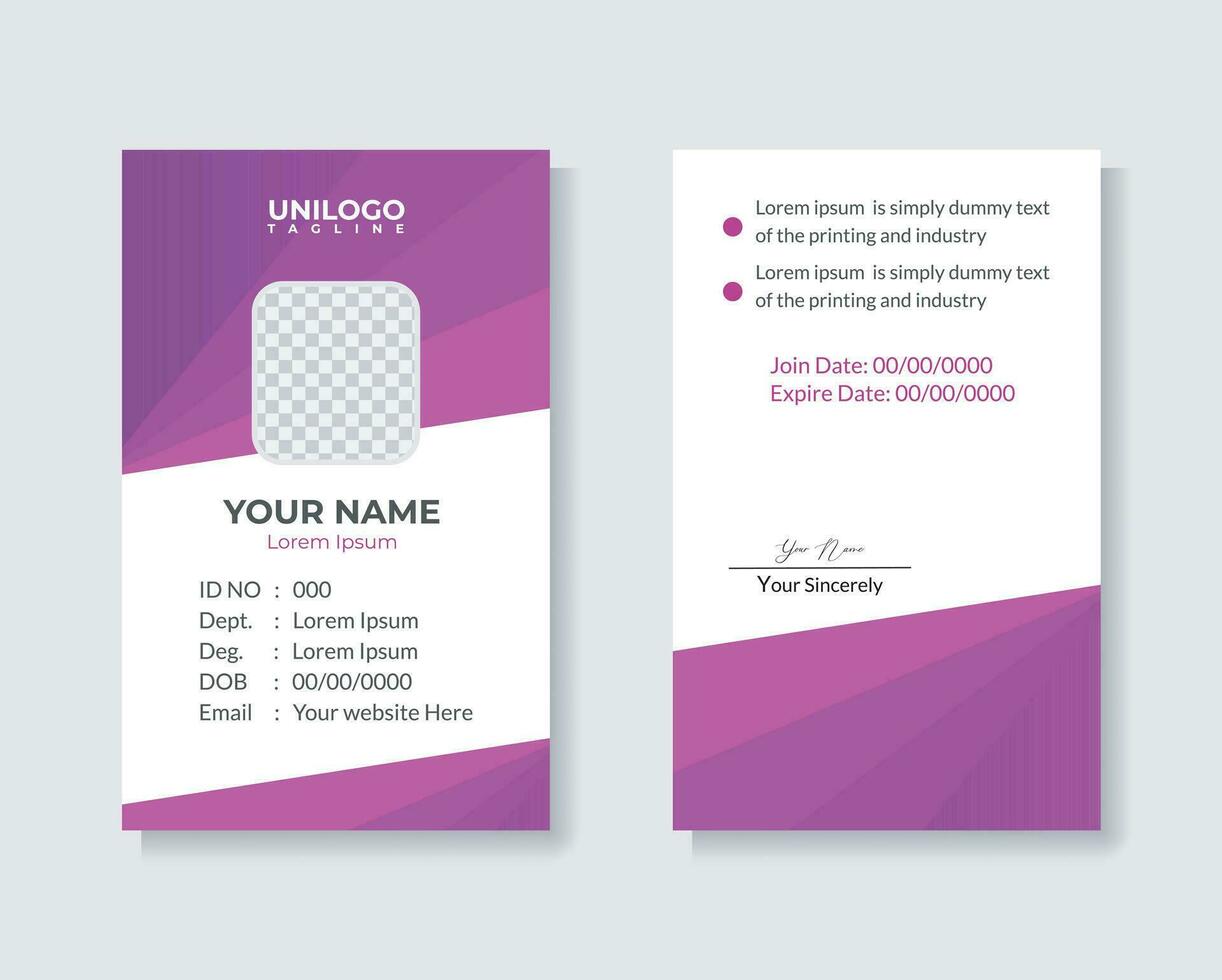 Professional ID Card Template Employee Id card Office Id card for your company. vector