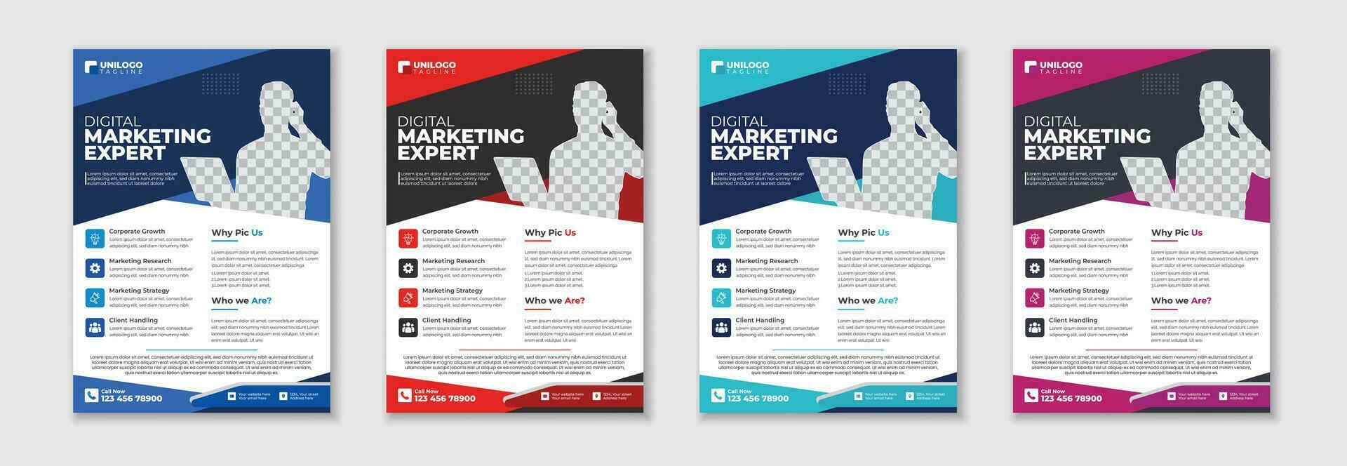 Professional unique creative modern trendy corporate multipurpose minimal official business advertising magazine poster flyer with different color variations. vector