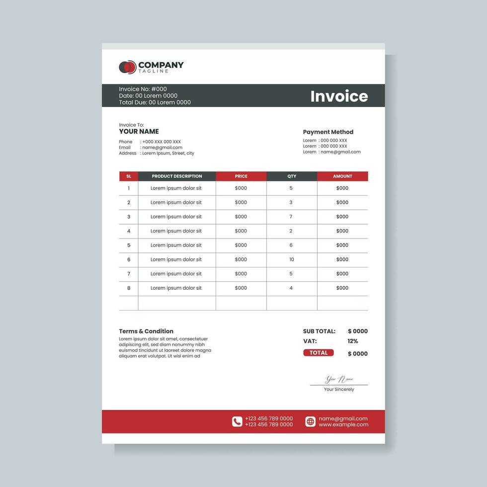 Modern and clean invoice template vector design