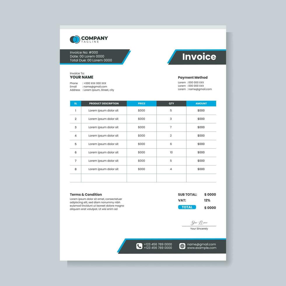 Modern and clean invoice template vector design