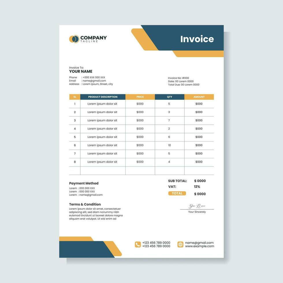 Modern and clean invoice template vector design