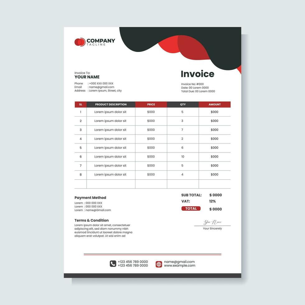 Modern and clean invoice template vector design