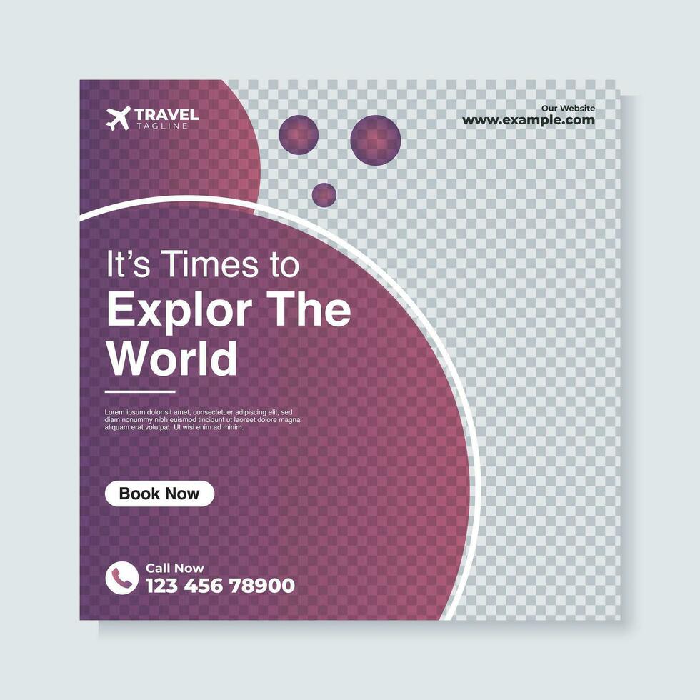 Holiday travel, traveling, or summer beach traveling social media post or web banner template design. Tourism business marketing flyer or poster. vector