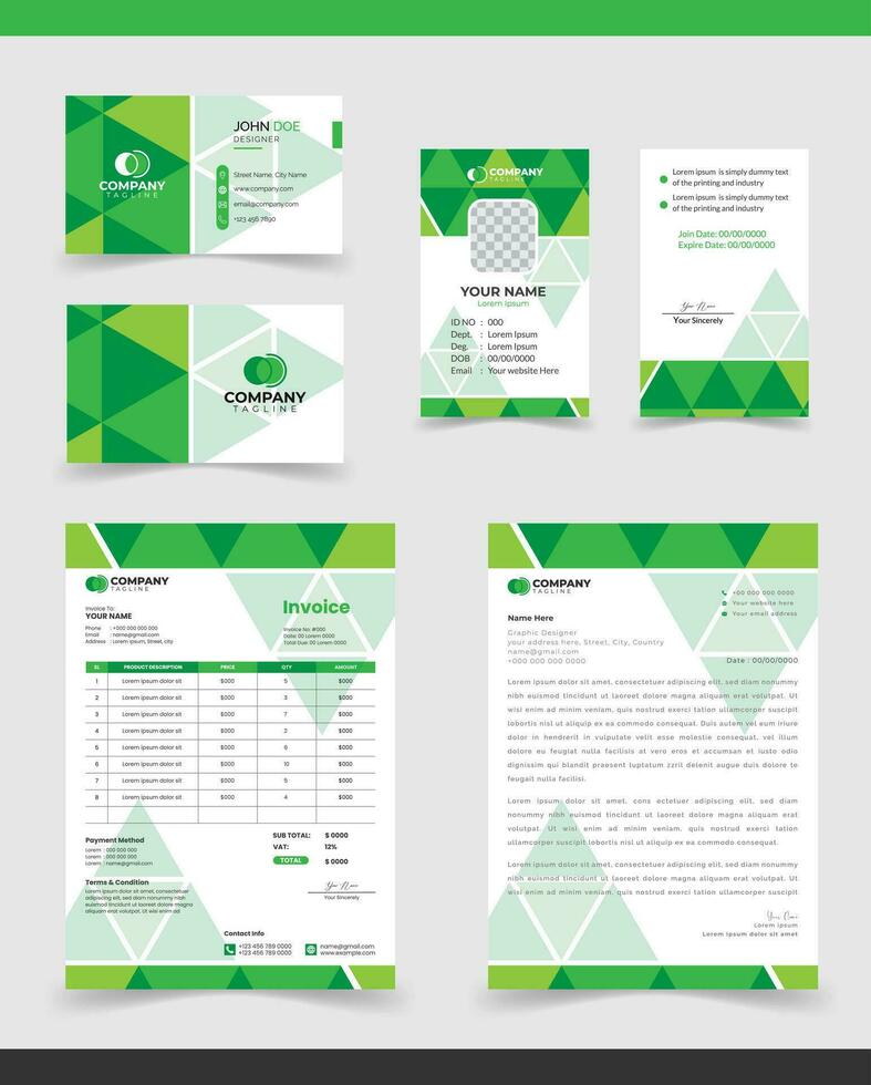 Corporate Brand Identity Mockup Set. Editable vector. Business card, Id card, Invoice, letterhead, vector