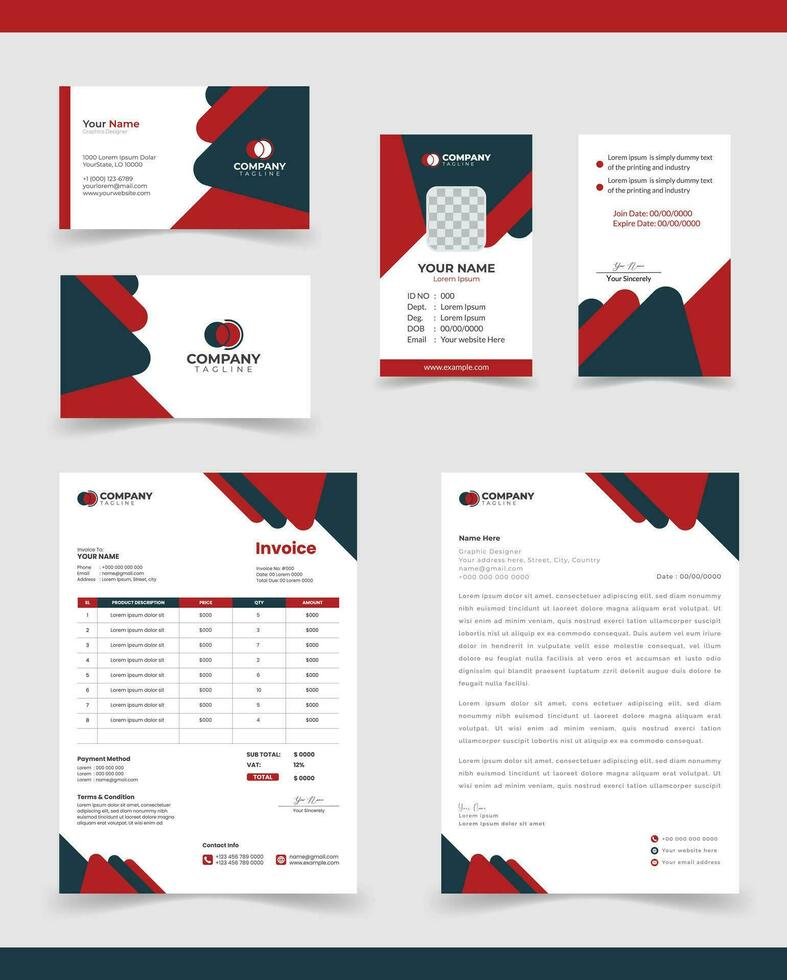 Corporate Brand Identity Mockup Set. Editable vector. Business card, Id card, Invoice, letterhead, vector