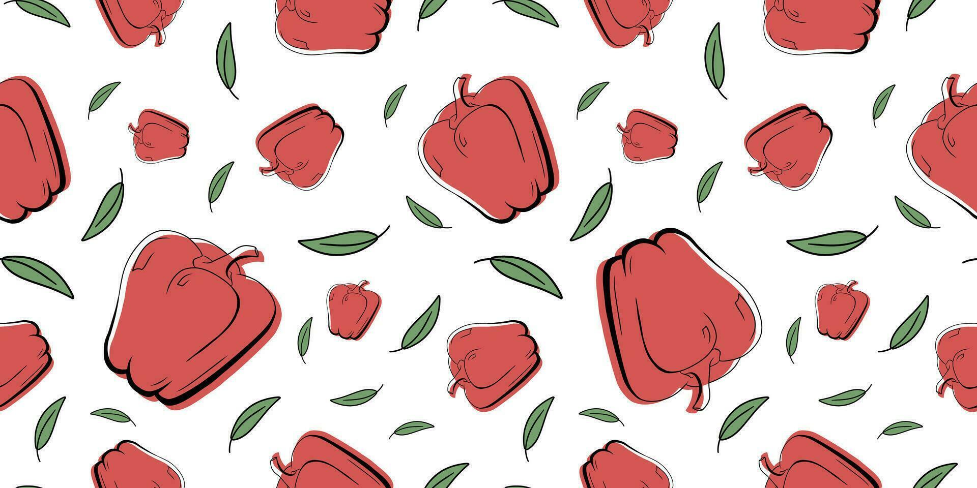 Seamless bright white, red, green pattern with  delicious sweet peppers, vegetables for fabric, drawing labels, print on t-shirt, wallpaper of children's room, fruit background. vector