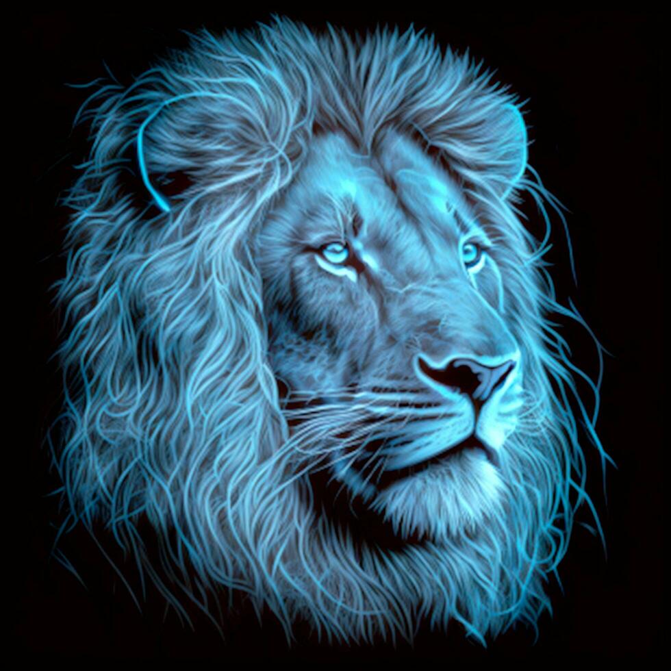 LION HEAD IN BRIGHT BLUE COLOR photo