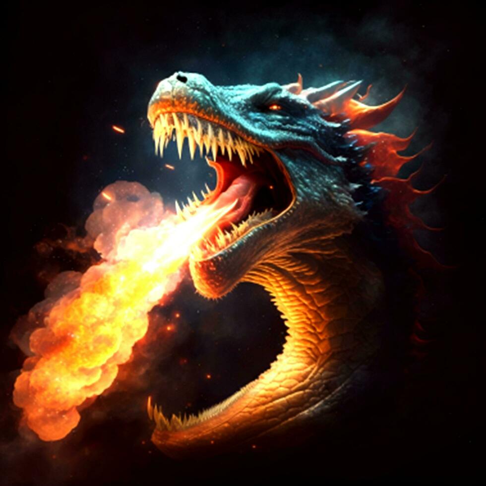 dragon spitting fire on space photo