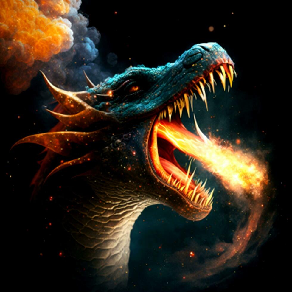 dragon spitting fire on space photo