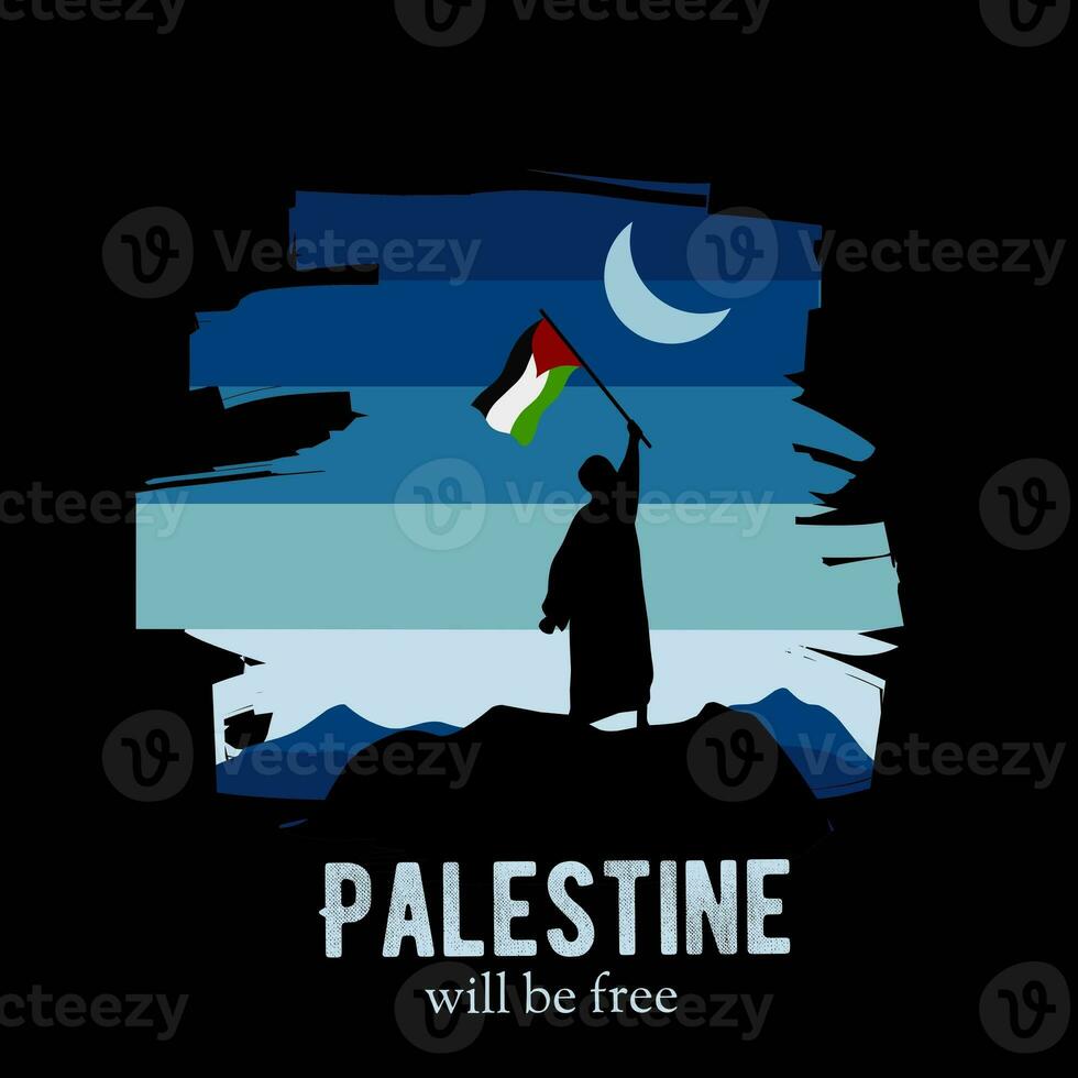 vector of children hold palestine flag in night scenery perfect for print, etc photo