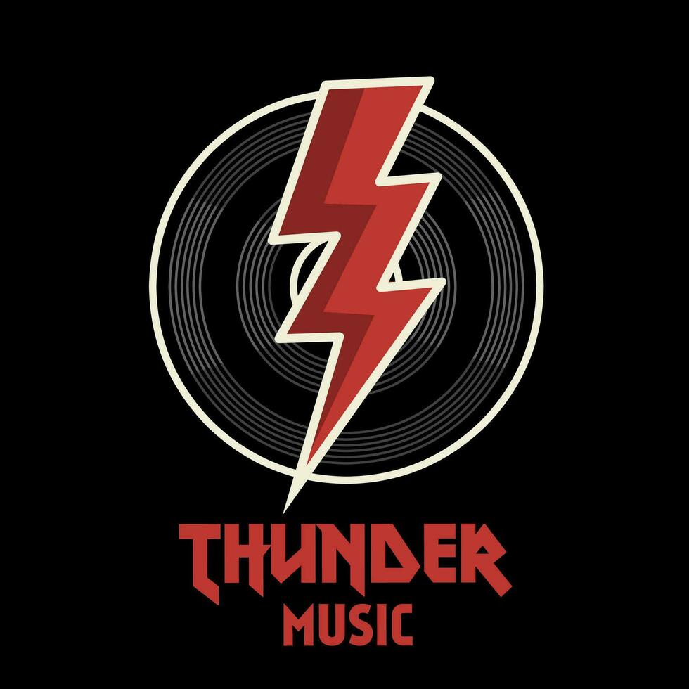 vector of thunder music, vynil record vintage style perfect for t-shirt design etc