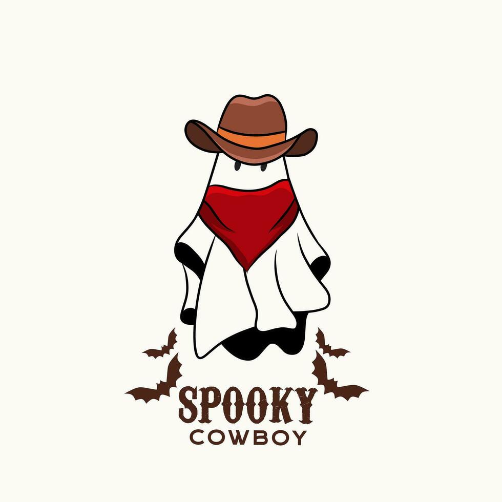 vector of spooky cowboy, cute ghost perfect for print, etc