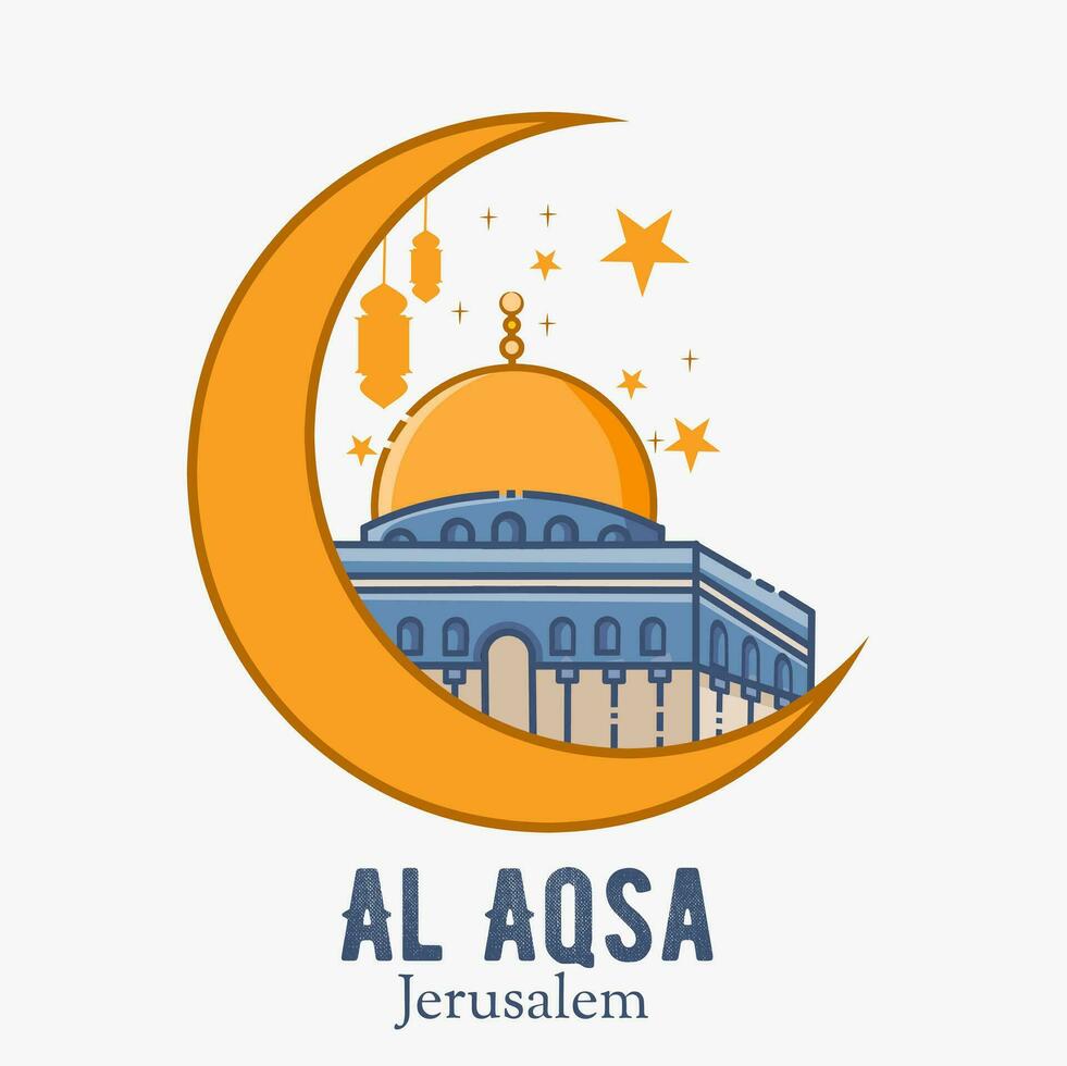 illustration vector of moon and al aqsa mosque in jerusalem , perfect for print, t-shirt design, etc