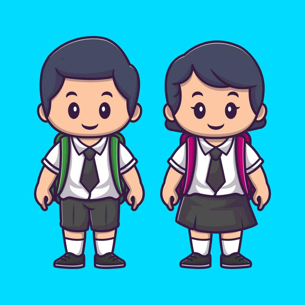 Cute boy and girl wearing uniform going to school vector illustration