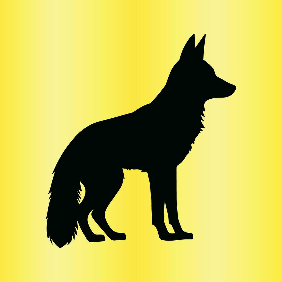 black silhouette wolf on yellow background vector