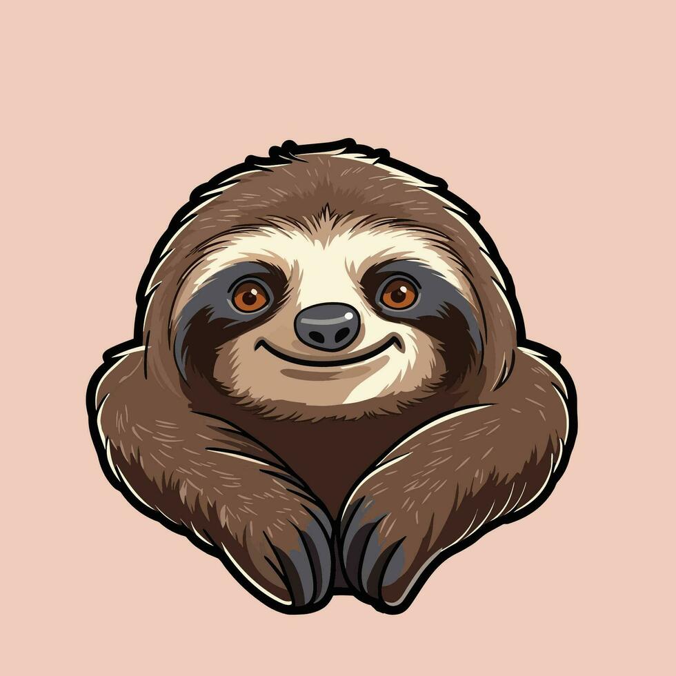 Sloth head face portrait beige fur cartoon style vector