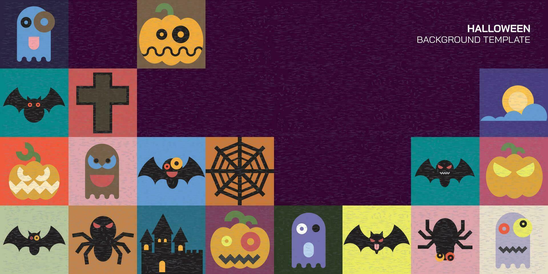 Halloween elements in square frame vector illustration have blank space. Halloween concept from geometric shape vivid colors.