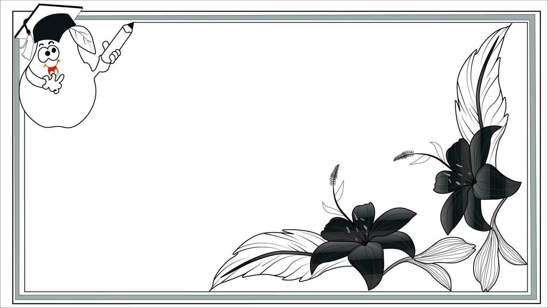 make line art  kids white board   with attractive  pear cartoon and flowers vector