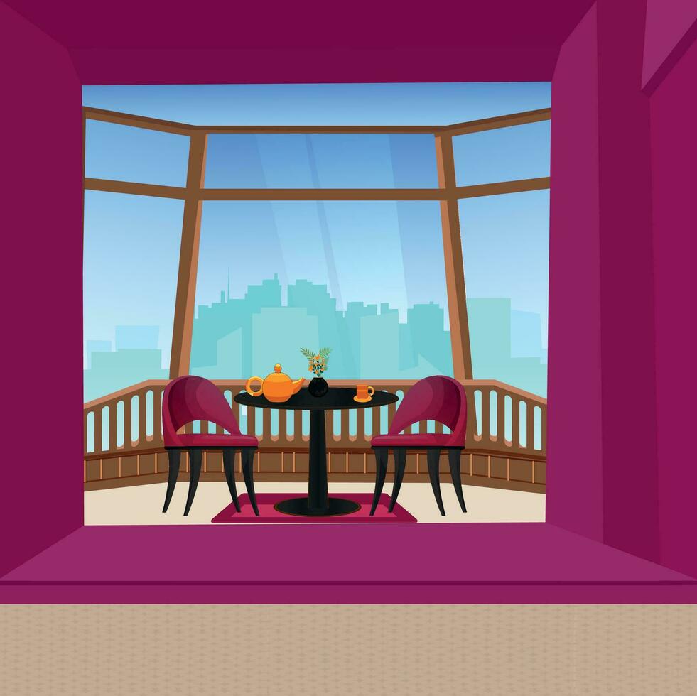 vector art livingroom with chairtable and beautyful sky attached background