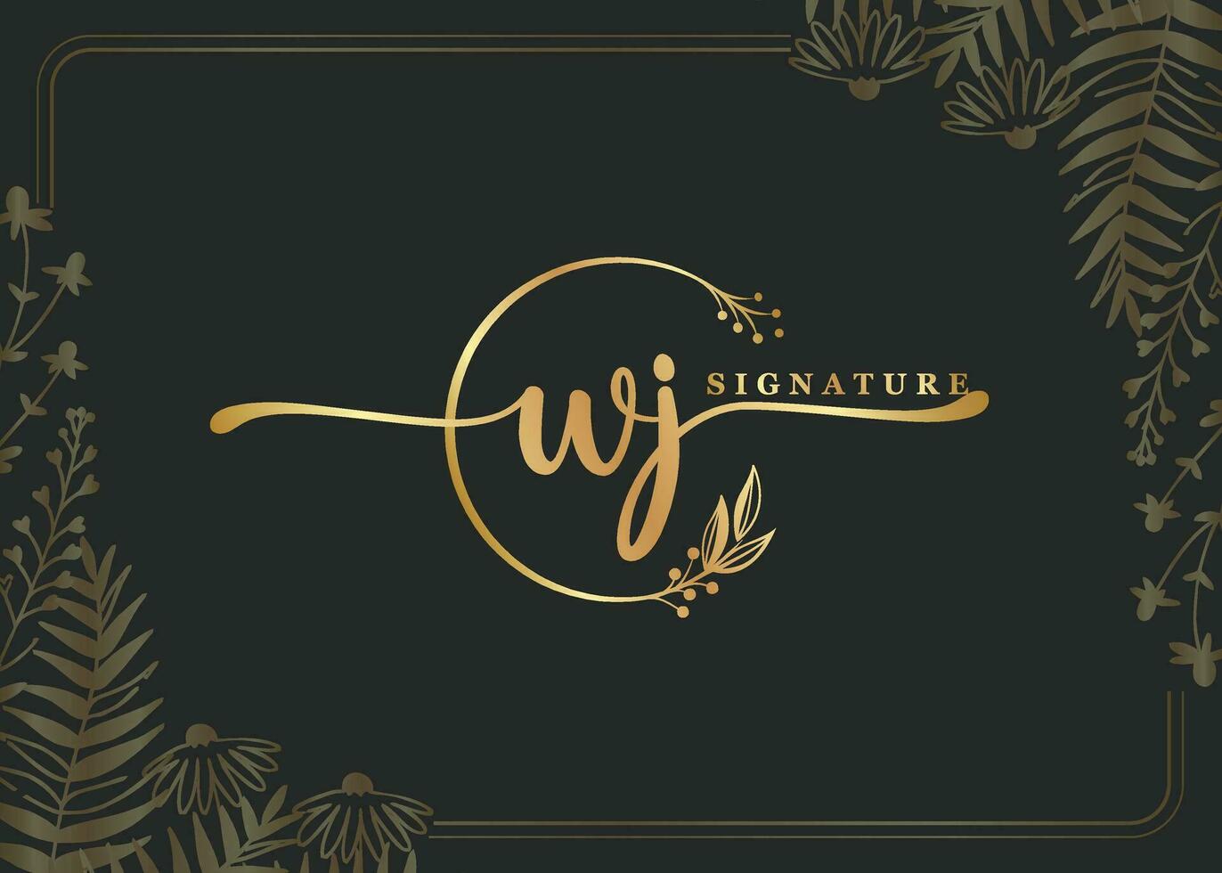 luxury gold signature initial WJ logo design isolated leaf and flower vector